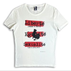 Jean’s Paul Gaultier “Liberté Sexualité Égalité” white slogan graphic tee